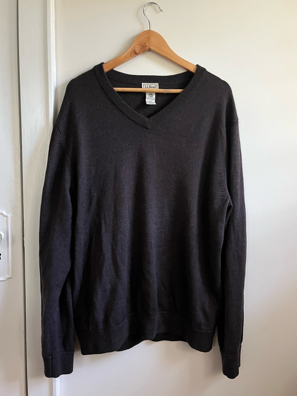 L.L. Bean Men’s Chocolate Brown 100% Merino Wool V-Neck Sweater XL
